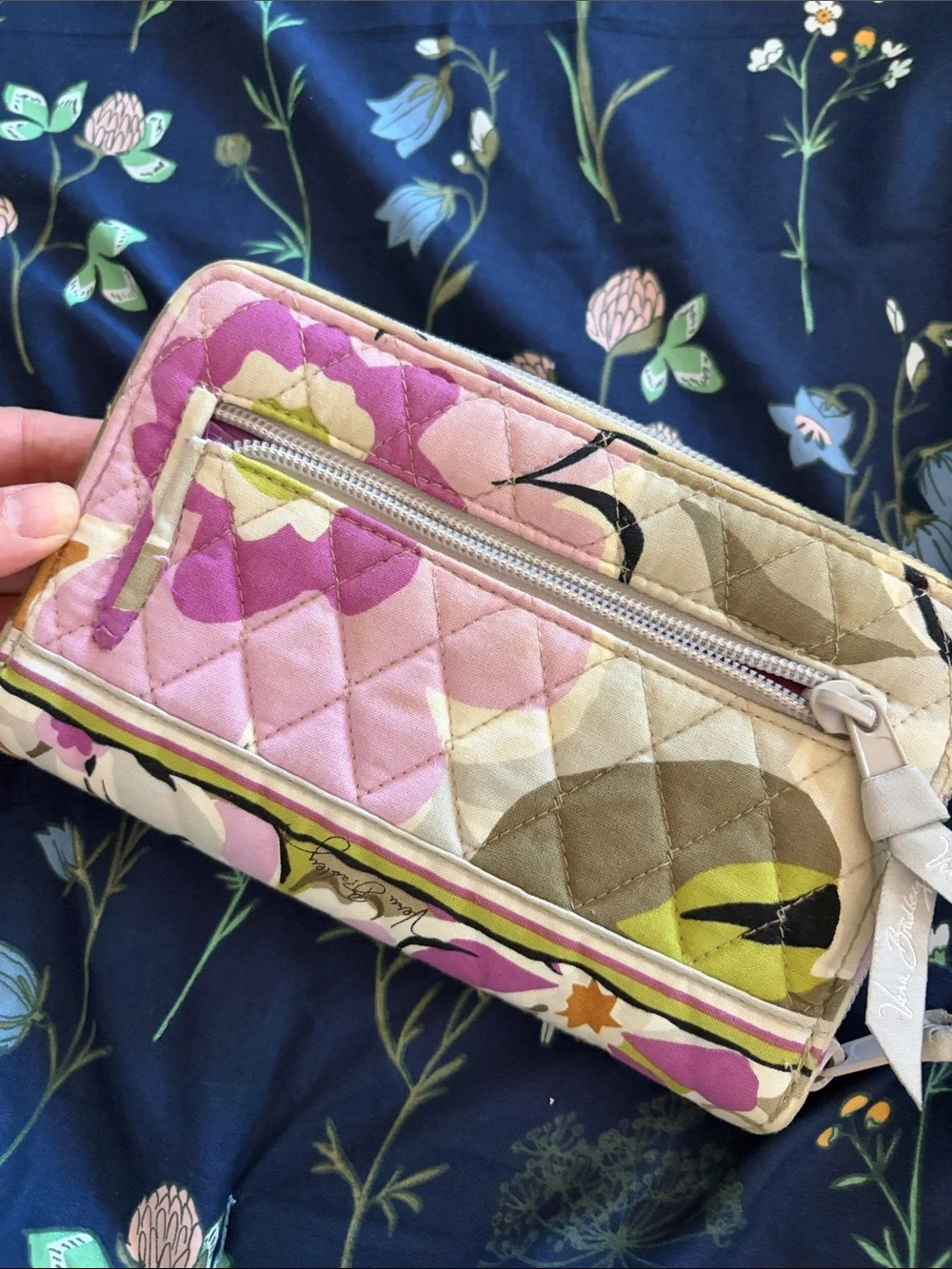 Vera Bradley Quilted Wallet in Pink, Green & Cream Floral Print